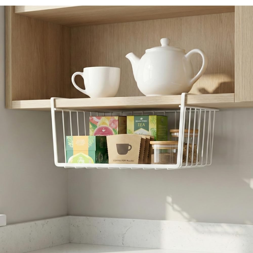 Iron Hanging Under Shelf Basket Kitchen Cabinet Organizer