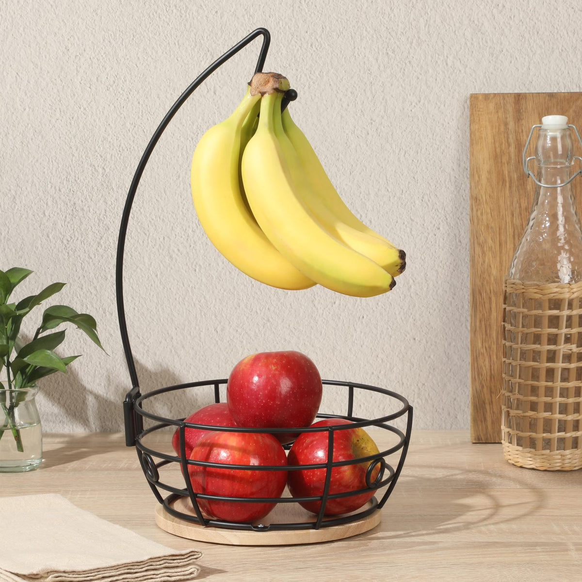 Fruit Basket Bowl with Banana Hanger for Countertop Kitchen Fruit Storage