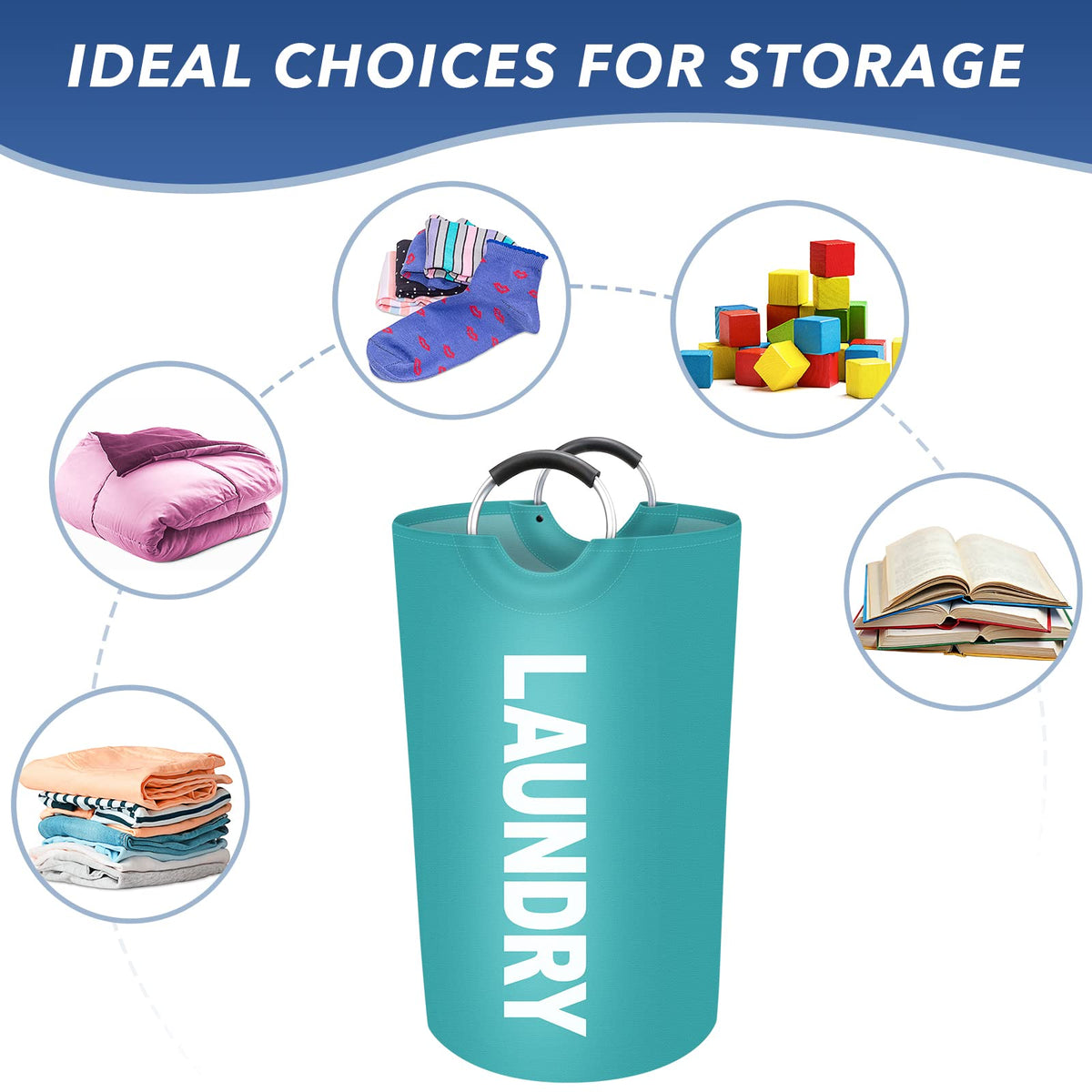 Collapsible Laundry Hamper Basket with Waterproof Fabric Design and Padded Carry Handles