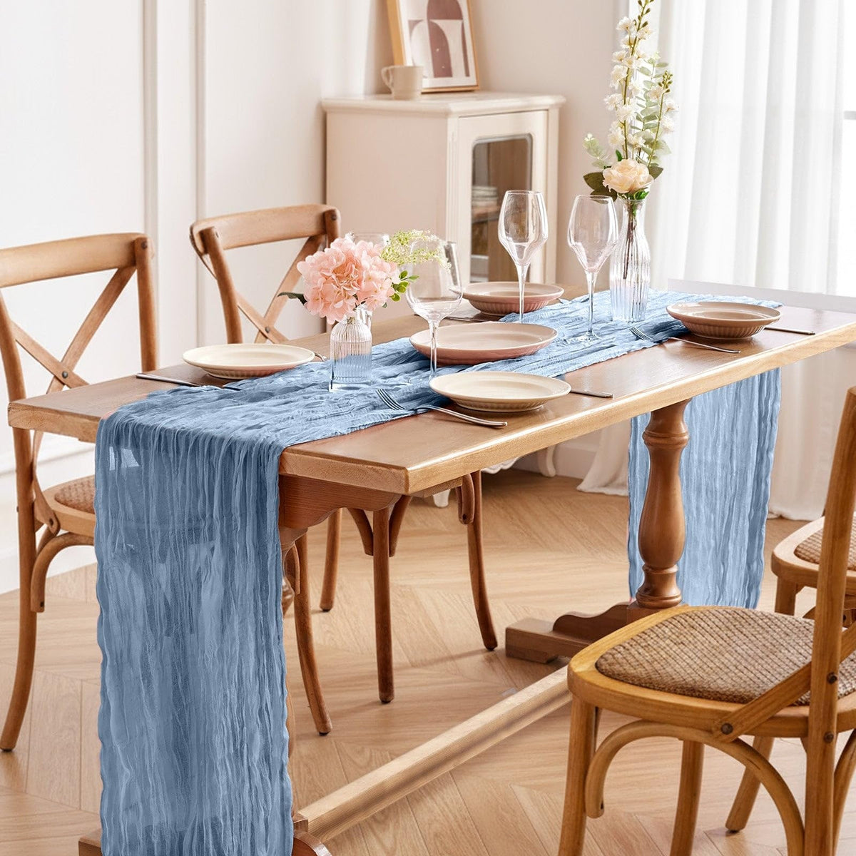 Sage Green Semi Sheer Gauze Table Runner Cheesecloth Dining Table Decor for Wedding Party Christmas Banquets (90x180cm)