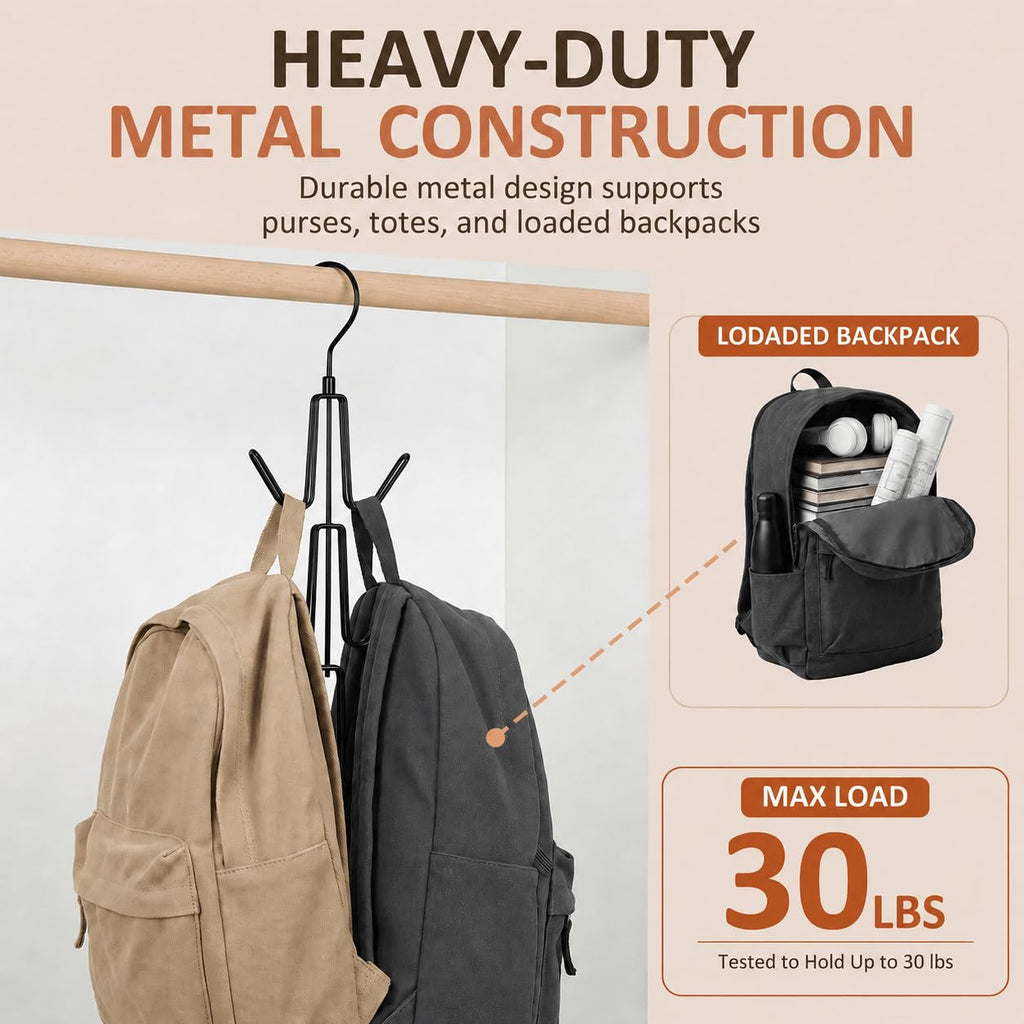2 Pcs Rotating Hanger with Six Hook Metal Design for Closet Wardrobe and Bag Storage