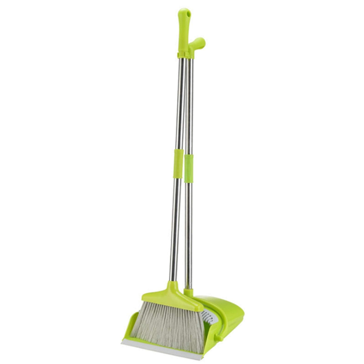Broom and Dustpan Set with Self-Cleaning Teeth and Adjustable Handles for Indoor and Outdoor Sweeping