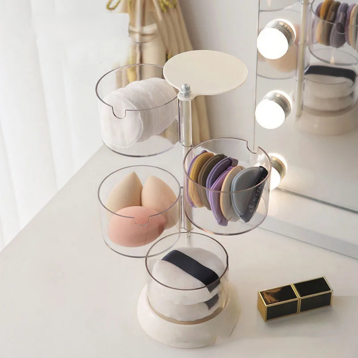 Rotatable Stackable Makeup Sponge Organizer with Dustproof Clear Storage Design for Vanity and Cosmetics