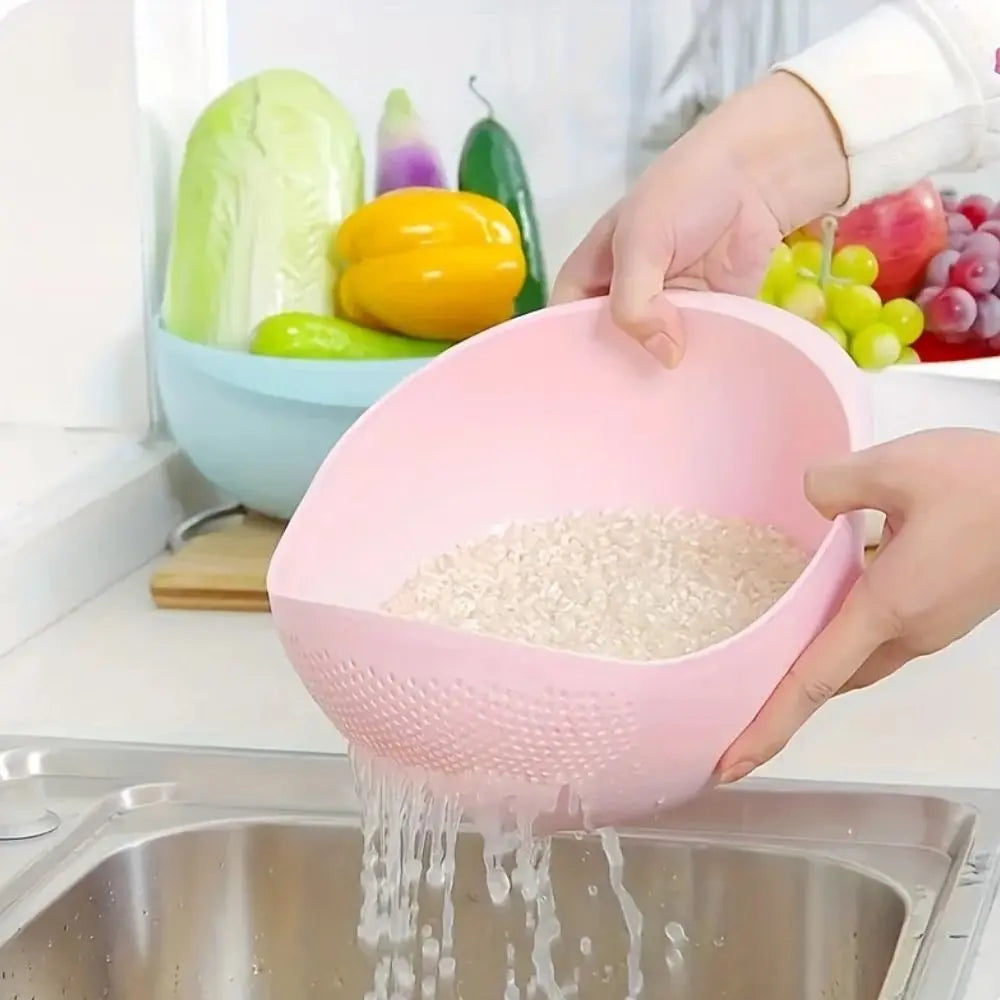 Plastic Rice Sieve Colander with Handles Fine Mesh Drain Basket for Kitchen Washing