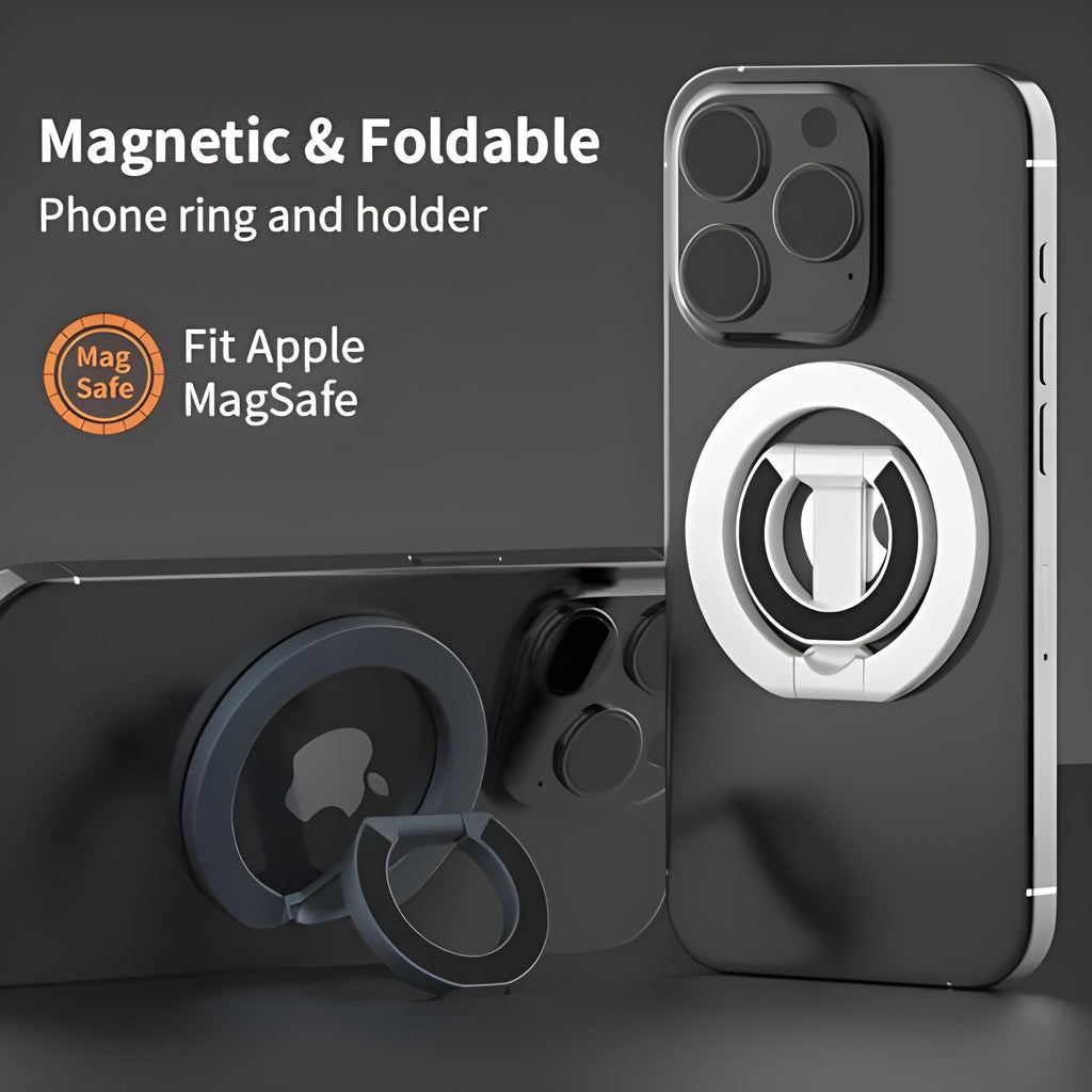 Magnetic Phone Ring Holder Double Sided MagSafe Grip Stand with 360 Rotation for iPhone and Universal Devices