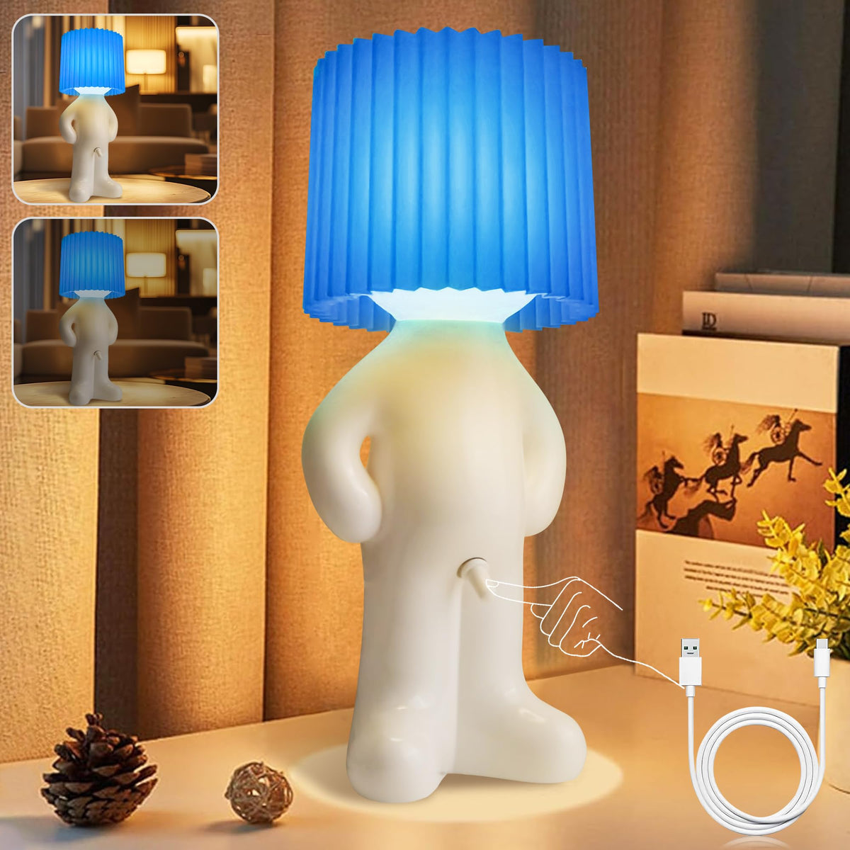 USB Rechargeable Cartoon LED Night Light with Dual Brightness for Bedroom, Bedside, and Home Decor