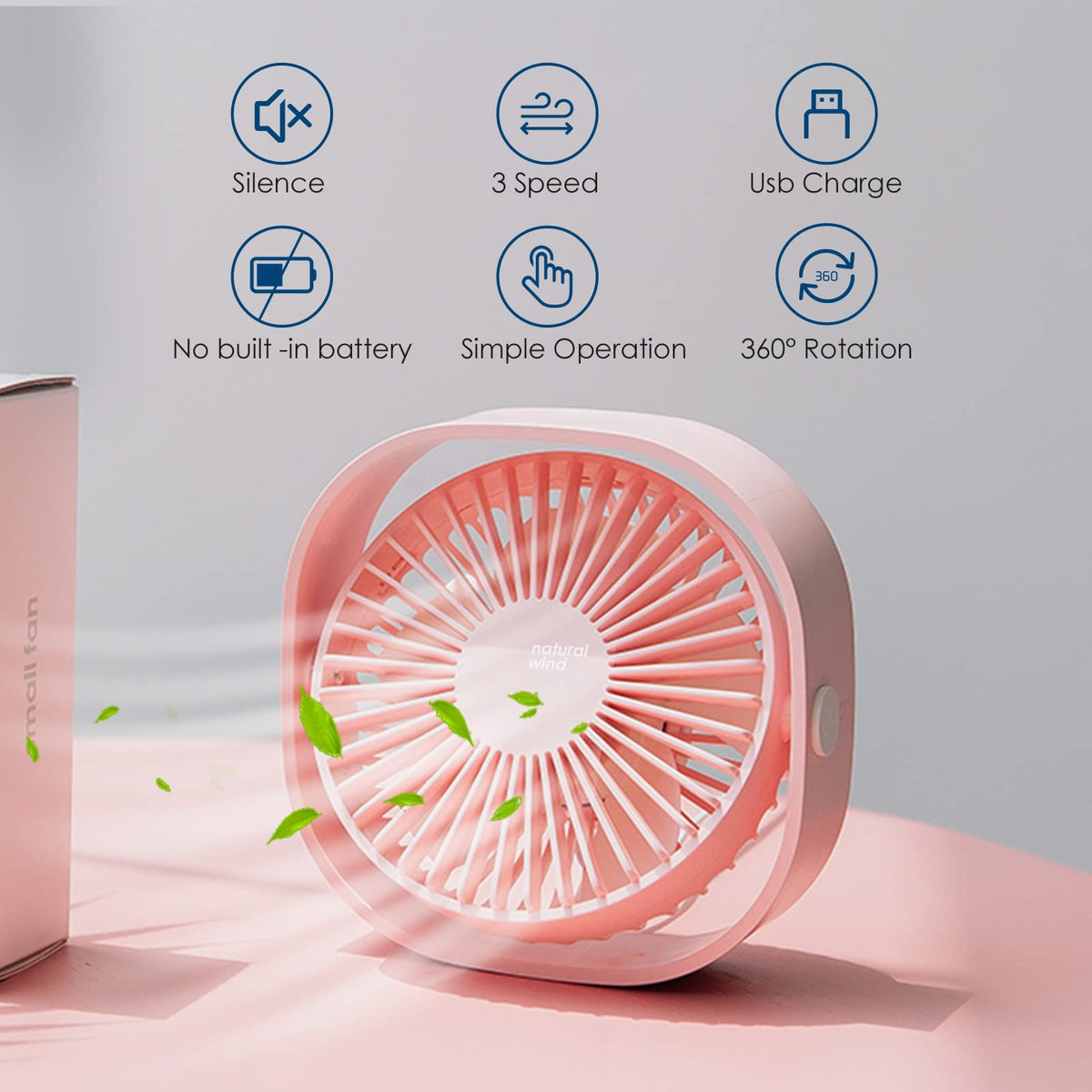 Mini USB Desktop Fan with 3 Speed Control and 360° Adjustable Angle for Office, Home and Travel