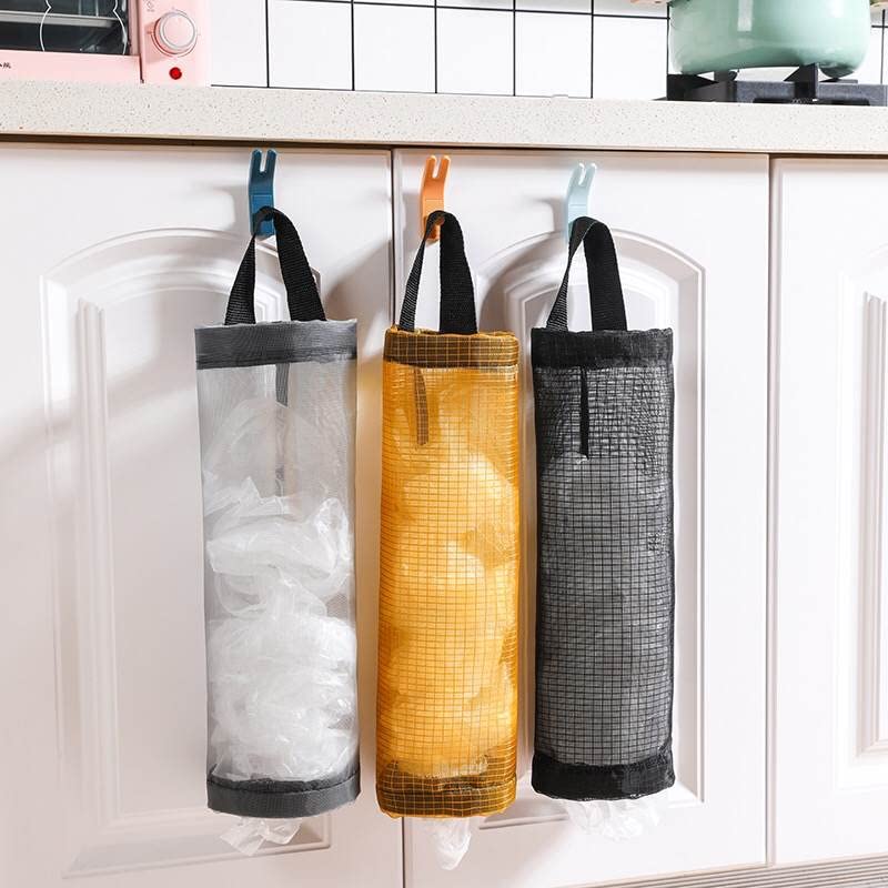 3 Pcs Wall Mounted Mesh Plastic Bag Holder Dispenser for Kitchen Storage