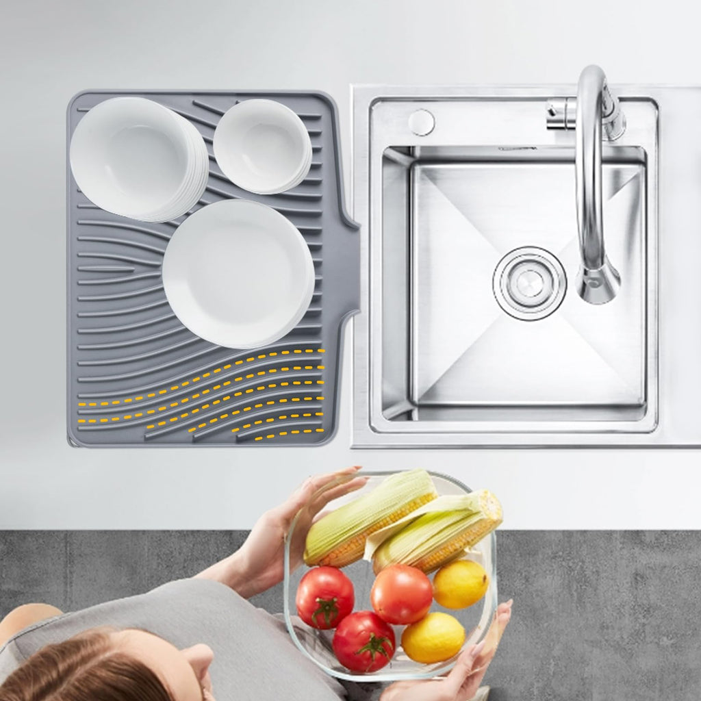 Countertop Drain Pad with Built In Drain Design for Kitchen Dish Drying Use