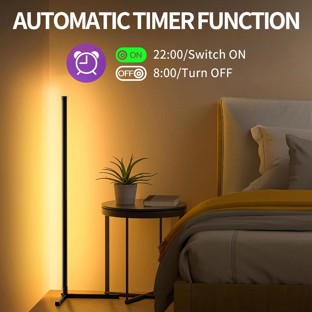 RGB LED Corner Floor Lamp with App Control Music Sync and Color Changing Light for Bedroom Living Room and Gaming Spaces (10W)