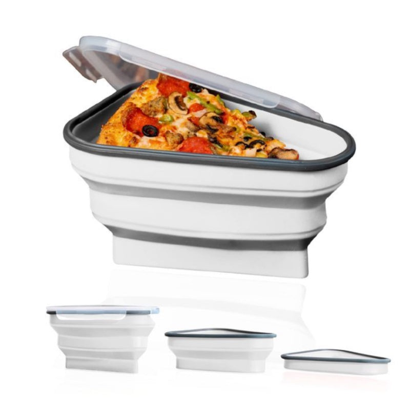 Silicone Pizza Storage Container with Collapsible Design and Microwavable Serving Trays for Leftover Storage