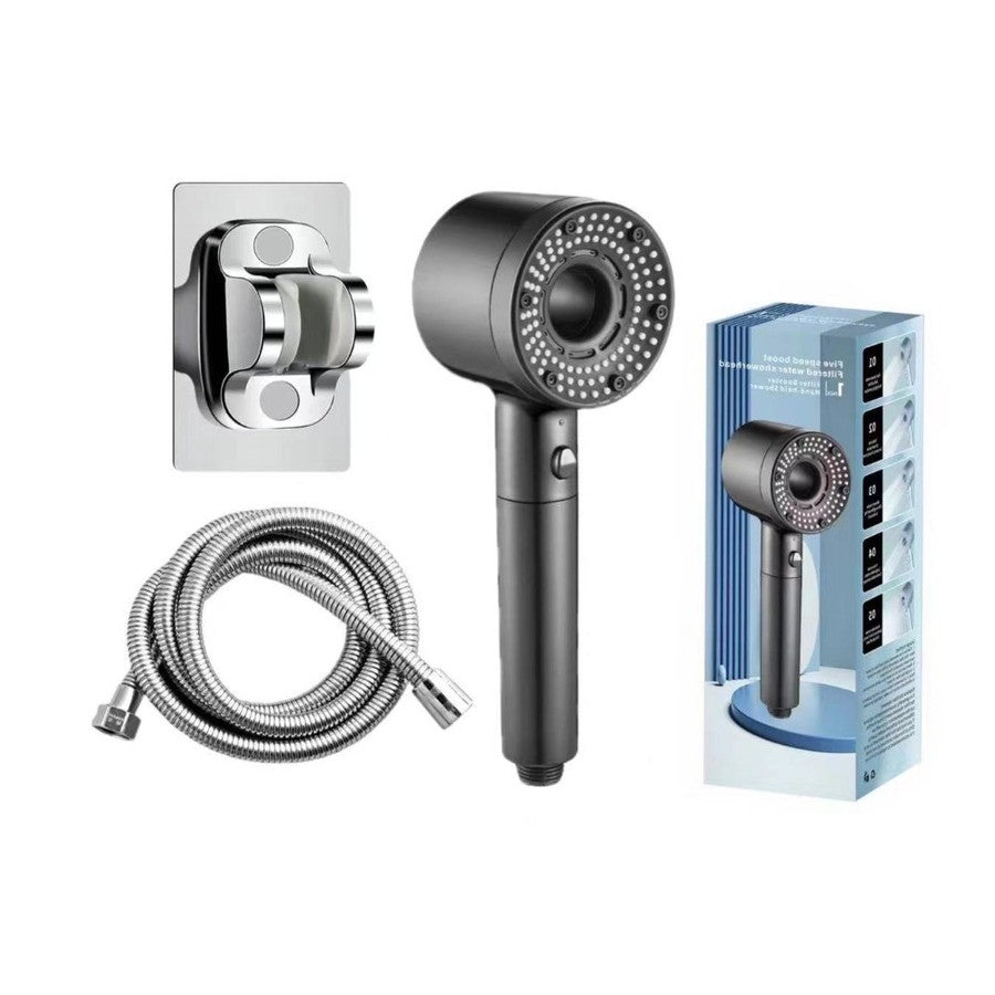5-Mode Filtered Shower Nozzle with Handheld ABS Design for Bathroom Faucet Use (Included Shower Head + 1.5-meter Hose + Base)