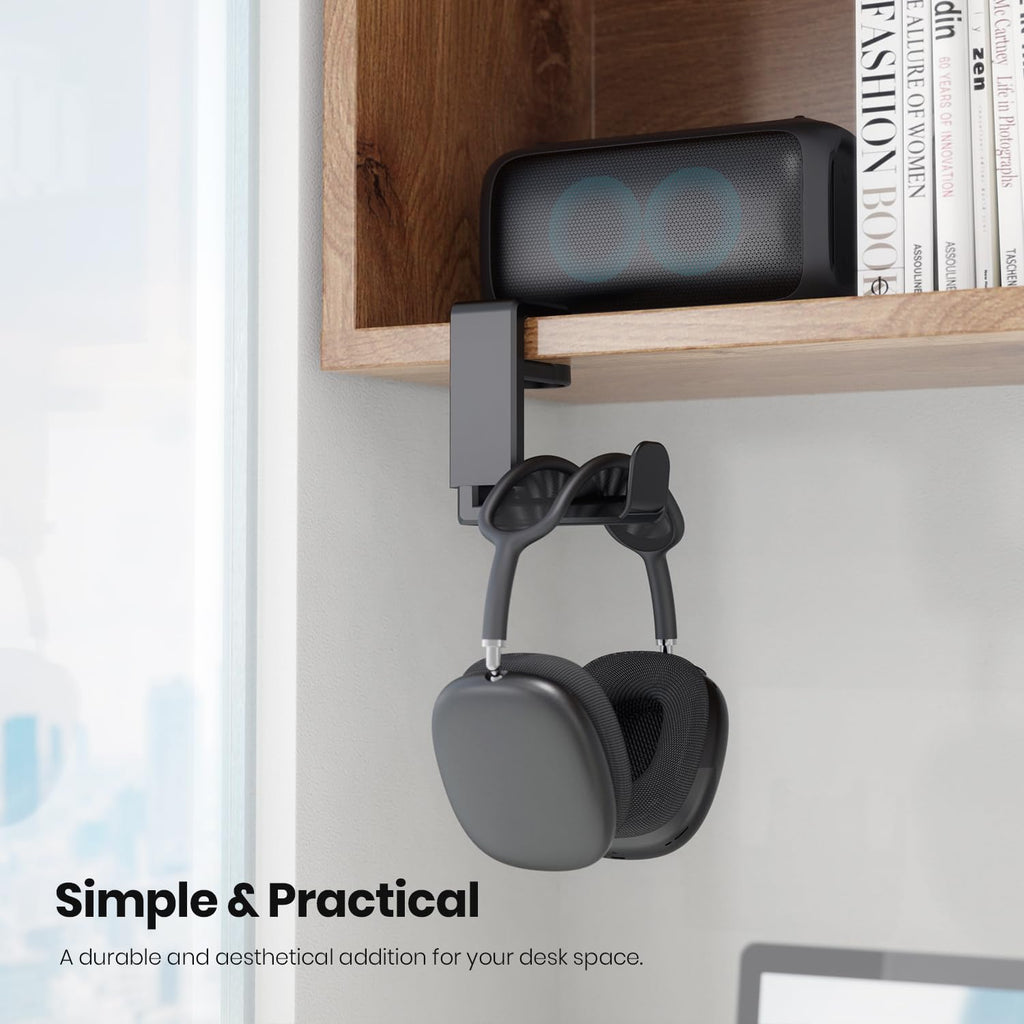 Rotatable Extendable Under Desk Clamp Headphone Stand with Support for Gaming or Office Headsets