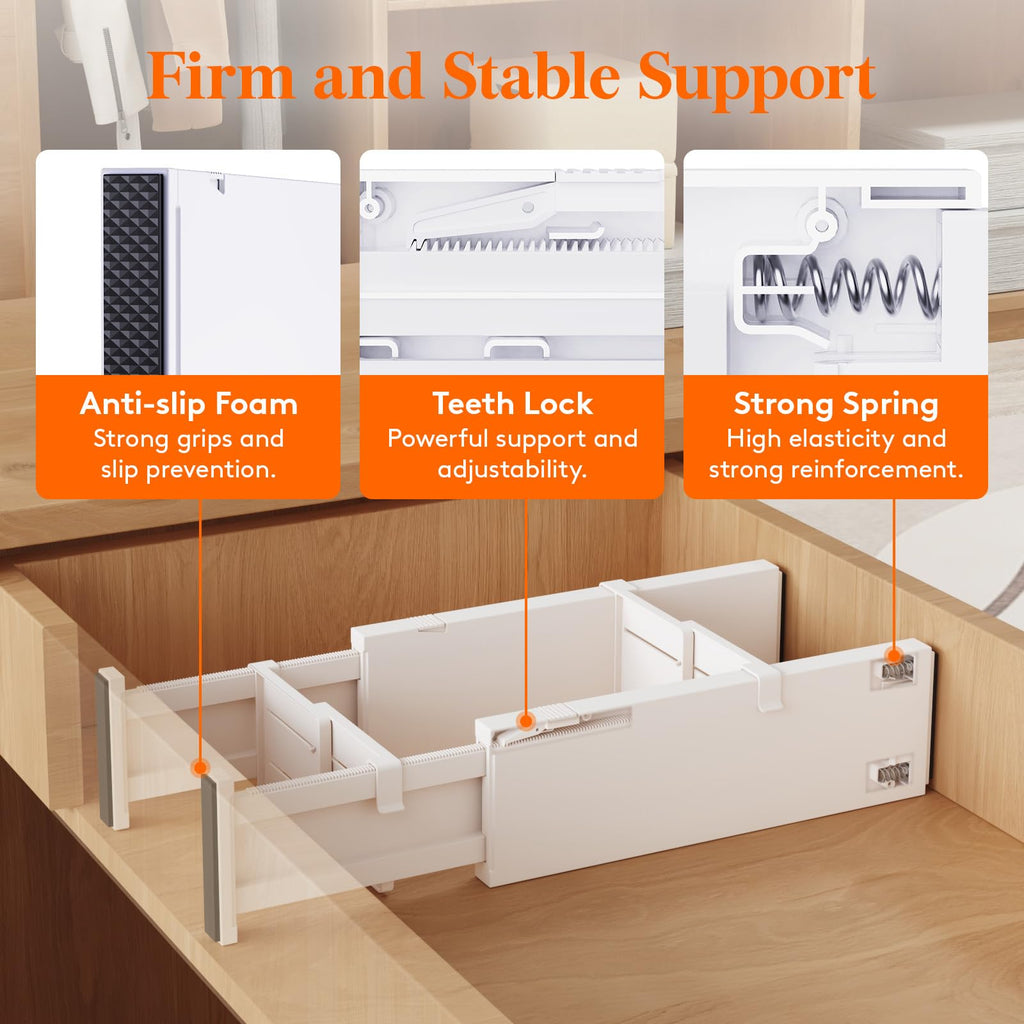 2Pcs Adjustable Drawer Dividers with Expandable Separator Design for Clothes and Home Storage Organization