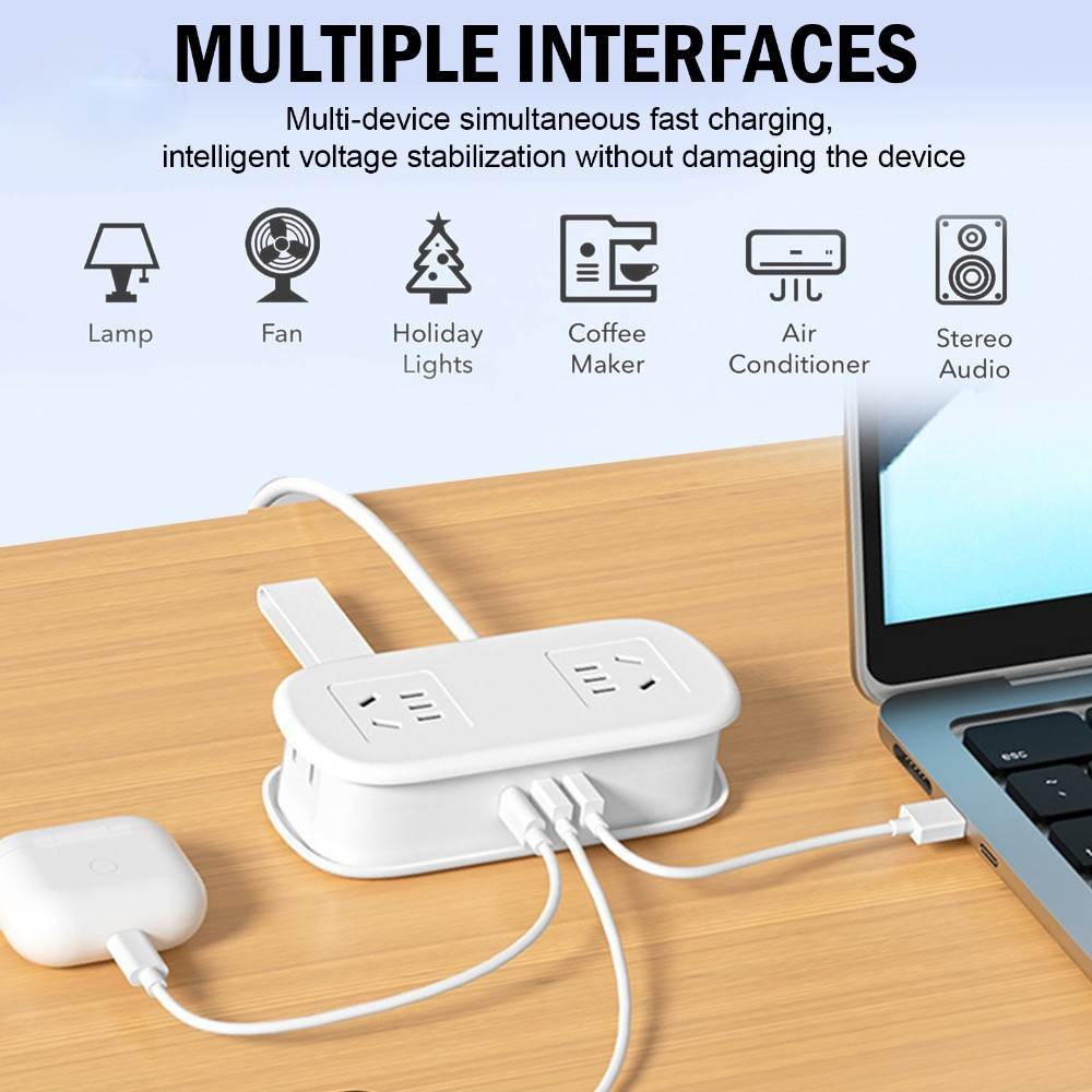 Compact Travel Power Strip with USB C Charging and Four Outlet Design for Cruise and Daily Travel Use
