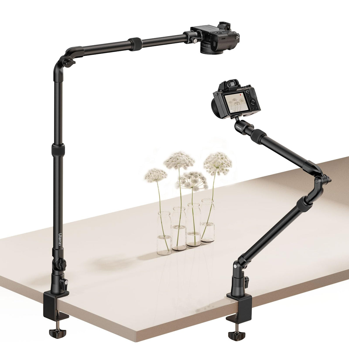 Desktop Shooting Magic Arm with Crab Clamp Adjustable Mount for Smartphone Webcam and Action Camera Use