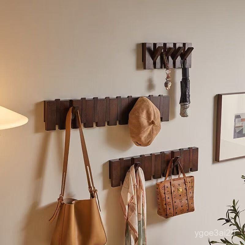 4/ 6 Hooks Wall Mounted Piano Hook Rack with Foldable Wooden Hooks for Entryway and Home Organization