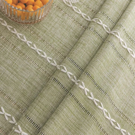 Farmhouse Style Linen Tablecloth with Hemstitched Edges for Rectangle Dining Tables