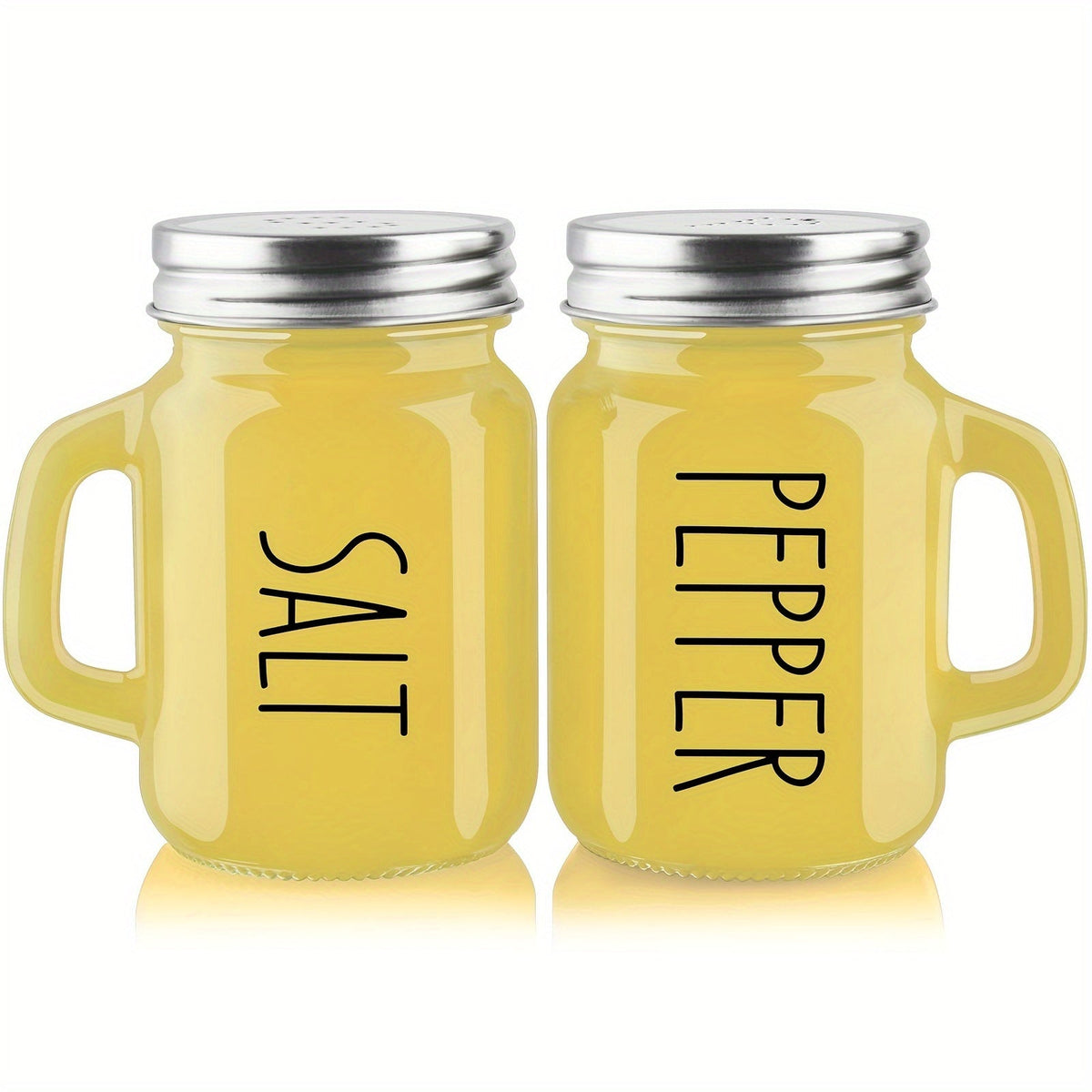 Handled Glass Shaker Set with Stainless Steel Lids for Salt Pepper and Home Table Seasoning