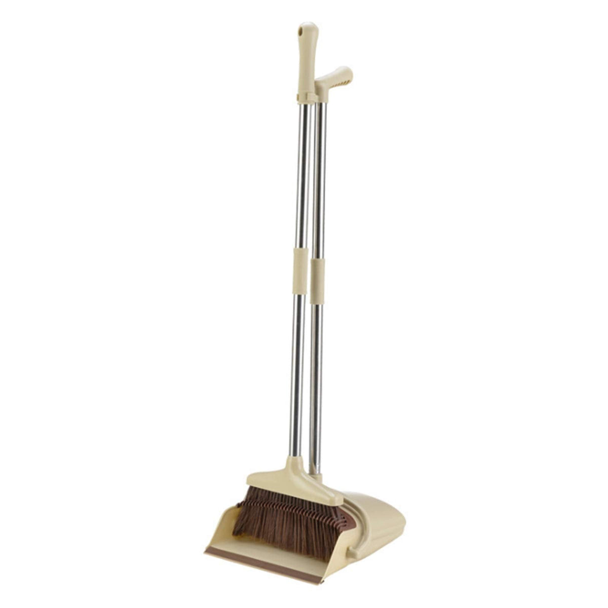 Broom and Dustpan Set with Self-Cleaning Teeth and Adjustable Handles for Indoor and Outdoor Sweeping