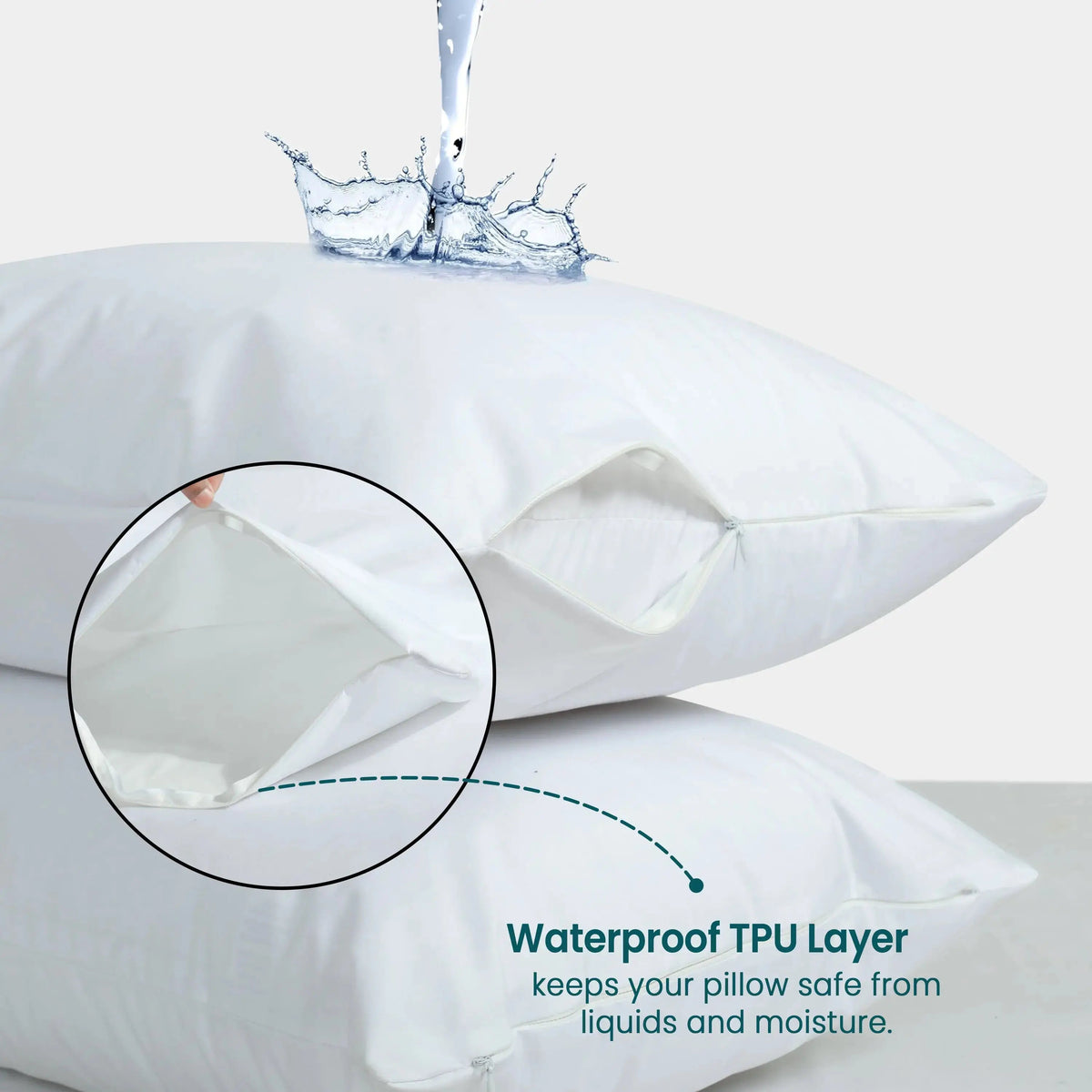 Waterproof Zippered Pillow Cover Protector for Allergy and Dust Protection