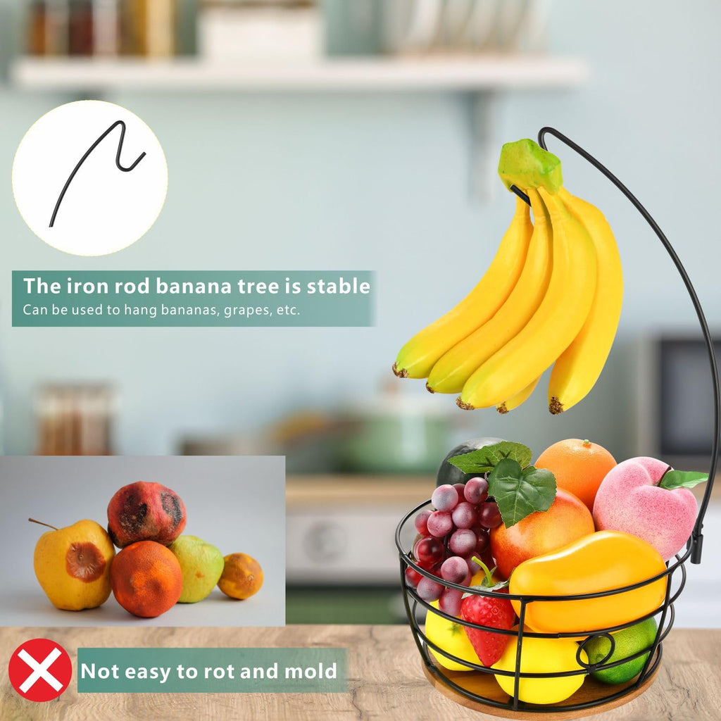 Fruit Basket Bowl with Banana Hanger for Countertop Kitchen Fruit Storage