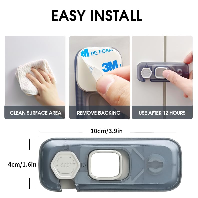Child Proof Refrigerator Lock with Strong Adhesive Pads and Clear ABS Design for Cabinets, Ovens, and Home Safety
