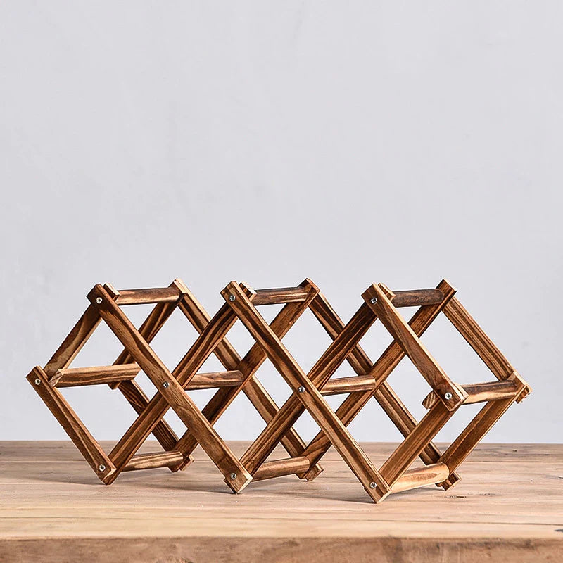 Foldable Wooden Wine Rack with Stackable Countertop Design for Standard Bottles and Home Bar Storage