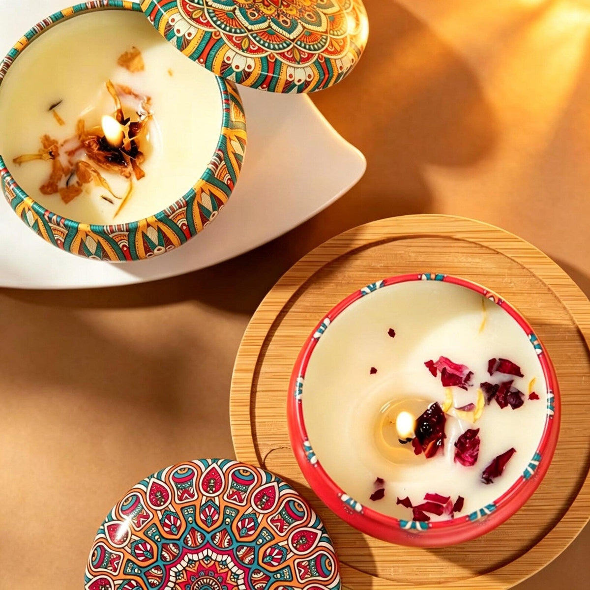4Pcs Desert Bloom Candle Set with Decorative Patterned Jars and Fragrance Collection for Home Decor and Gifting