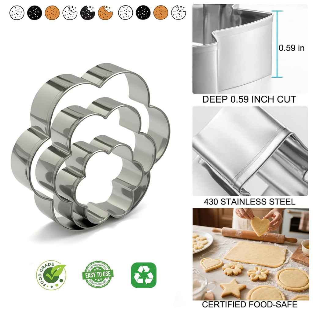 12Pcs Stainless Steel Cookie Cutter Set with Multi Shape Design for Baking Biscuit Dough and Fruit Cutting
