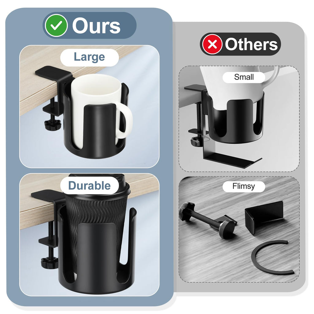 Under Desk Cup Holder with 180 Degree Rotating Plastic Clip Design for Coffee Mugs and Water Bottles