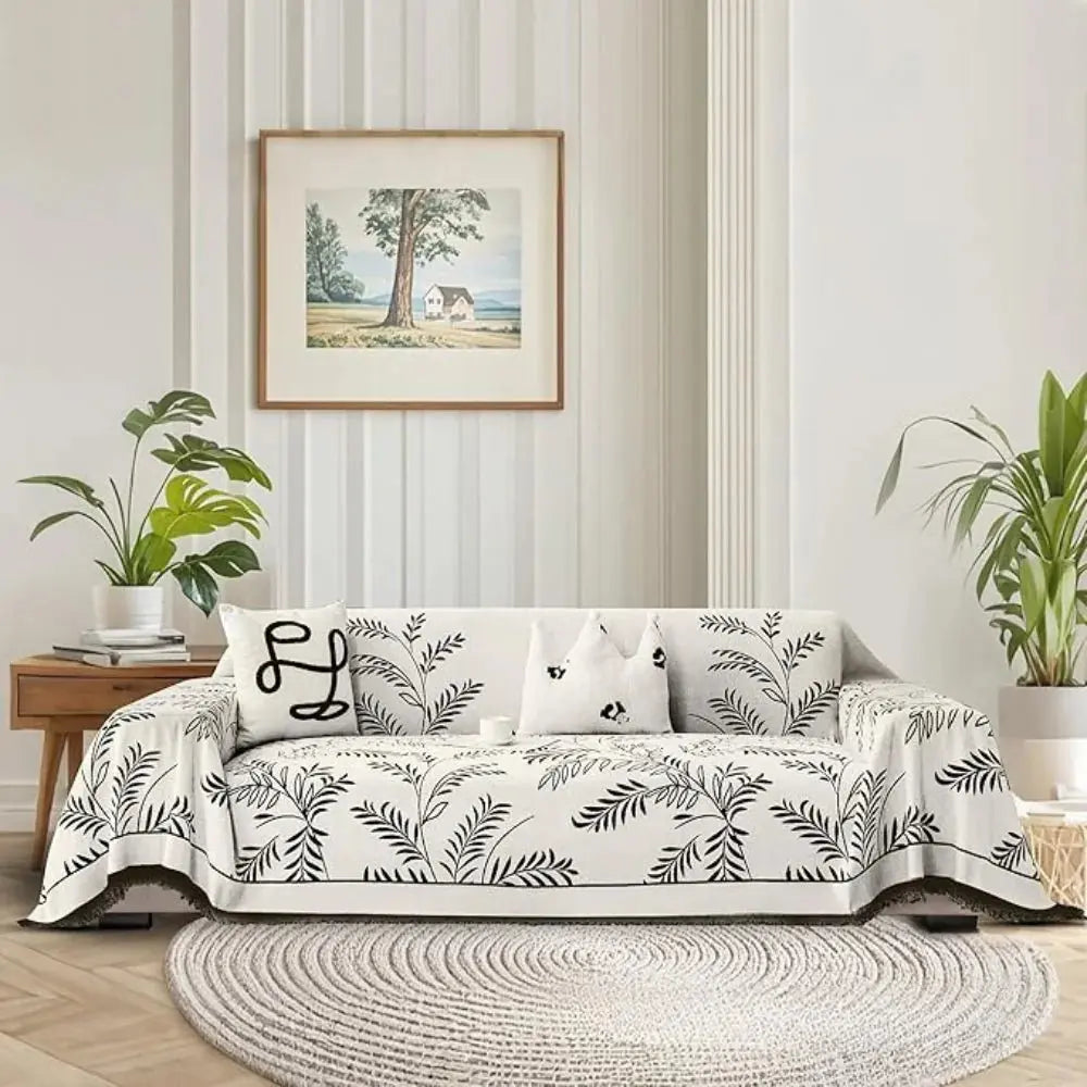 Four-Season Chenille Jacquard Leaf Sofa Cover with Full Non-slip Design and Scratch-Resistant Texture