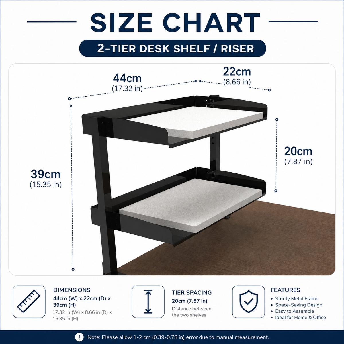 Clamp Desk Shelf with Two Tier Wood Shelving for Office Desk and Gaming Accessory Storage
