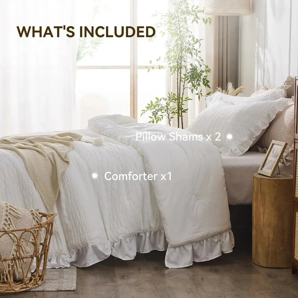 Korean Lace Seersucker Duvet Cover Set with Pillowcases for Bedroom or Guest Room