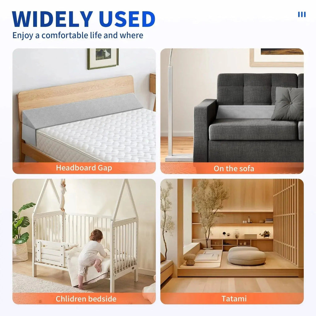 Mattress Gap Pillow with Silicone Grip Dots and Storage Pockets for Secure Bedside Support