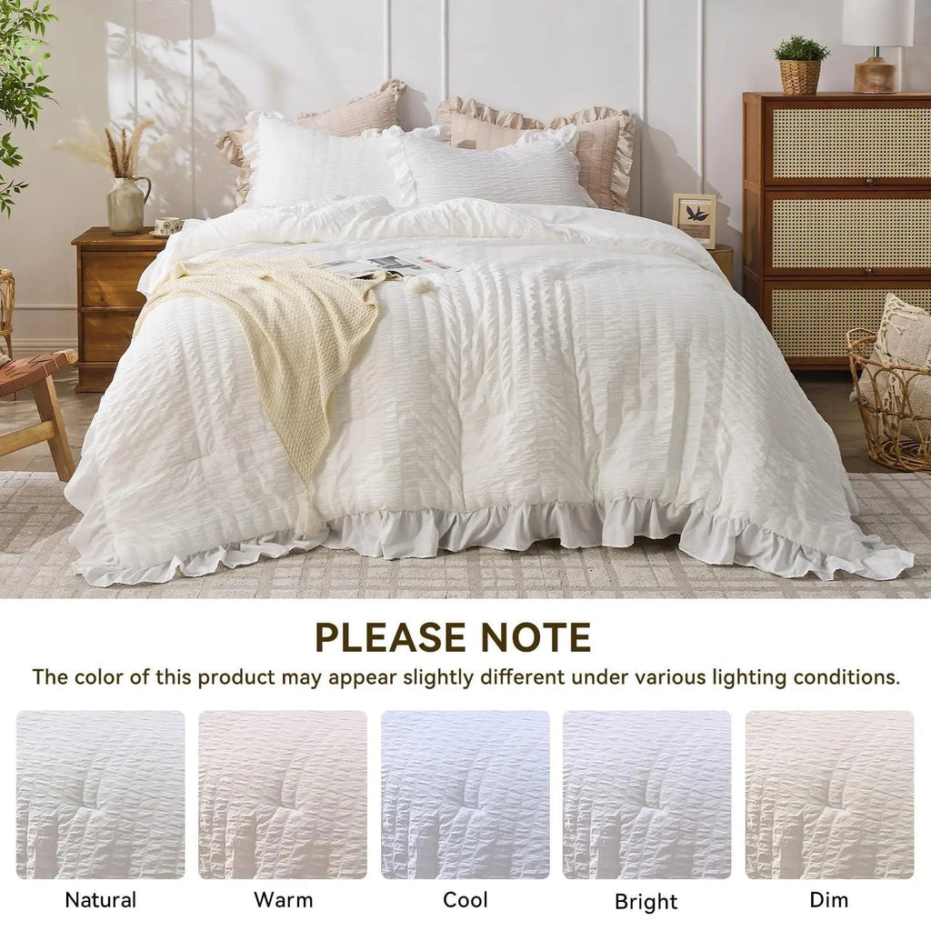 Korean Lace Seersucker Duvet Cover Set with Pillowcases for Bedroom or Guest Room
