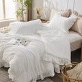 Korean Lace Seersucker Duvet Cover Set with Pillowcases for Bedroom or Guest Room