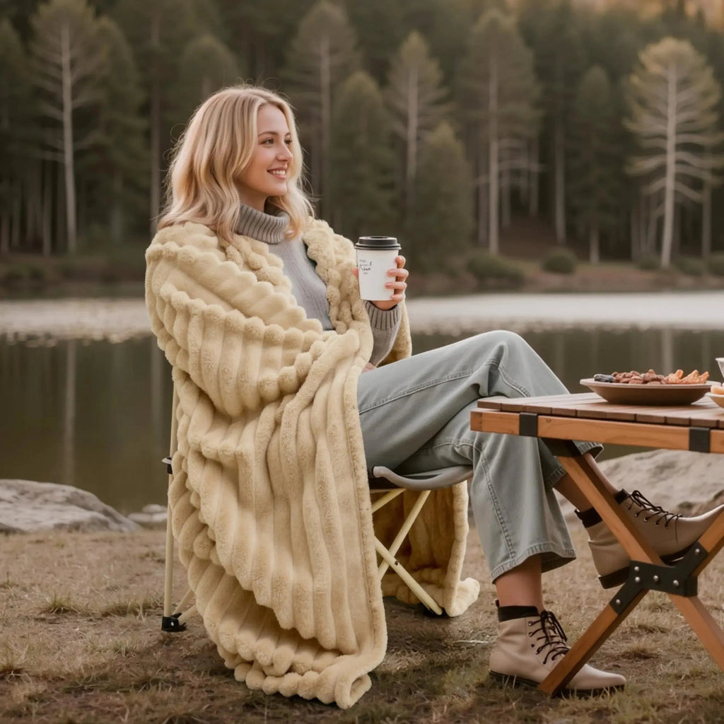 Luxury Soft Faux Rabbit Fur Throw Blanket, Fluffy and Warm Ideal for Spring and Autumn, Plaid Design