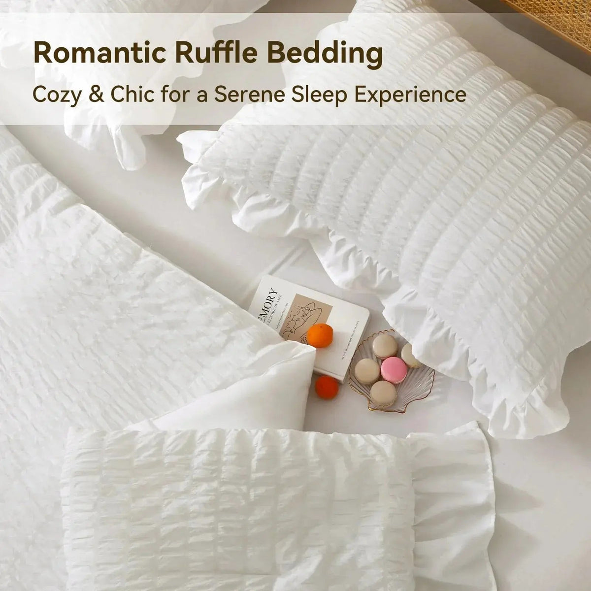 Korean Lace Seersucker Duvet Cover Set with Pillowcases for Bedroom or Guest Room