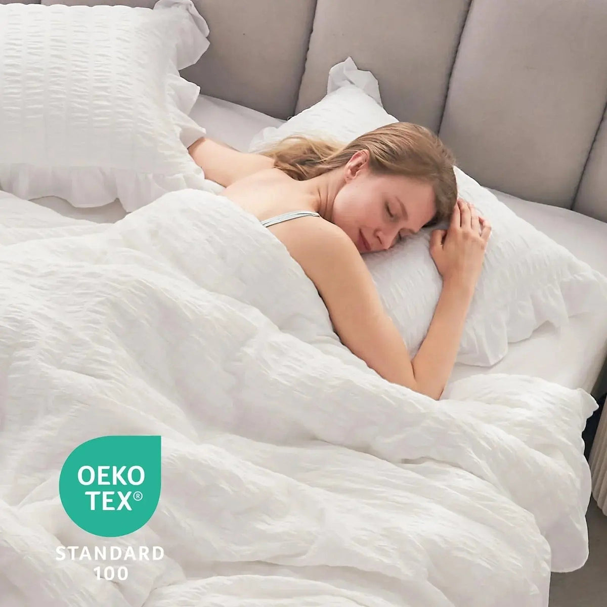Korean Lace Seersucker Duvet Cover Set with Pillowcases for Bedroom or Guest Room