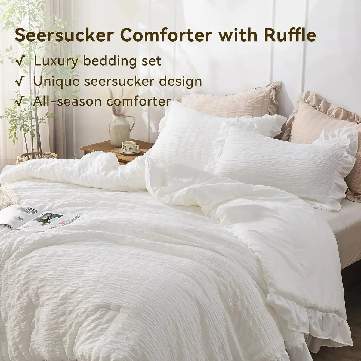 Korean Lace Seersucker Duvet Cover Set with Pillowcases for Bedroom or Guest Room