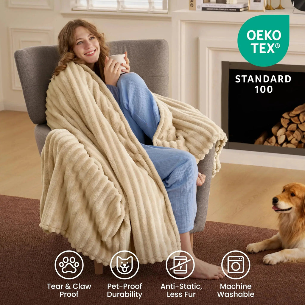 Luxury Soft Faux Rabbit Fur Throw Blanket, Fluffy and Warm Ideal for Spring and Autumn, Plaid Design