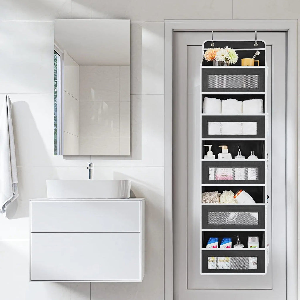 5 Shelf Over Door Organizer with Reinforced Structure and Large Pockets for Bedroom, Bathroom, and Pantry Storage