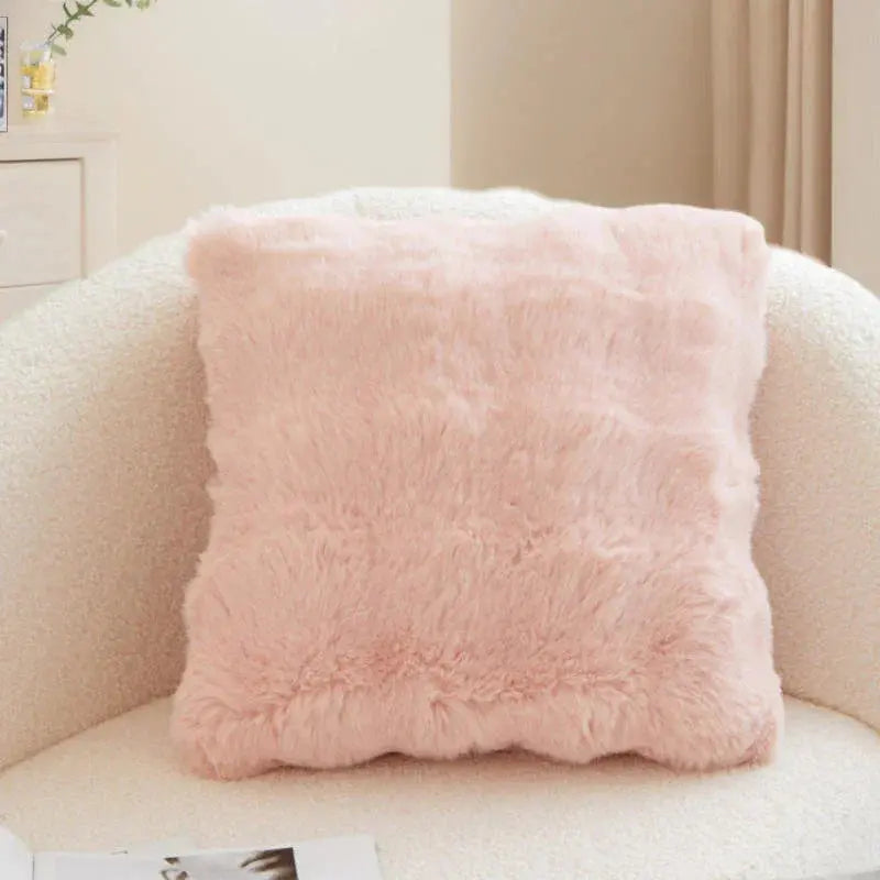 Faux Rabbit Fur Bubble Velvet Pillow Cover with Solid Color Design for Sofa and Room Decor
