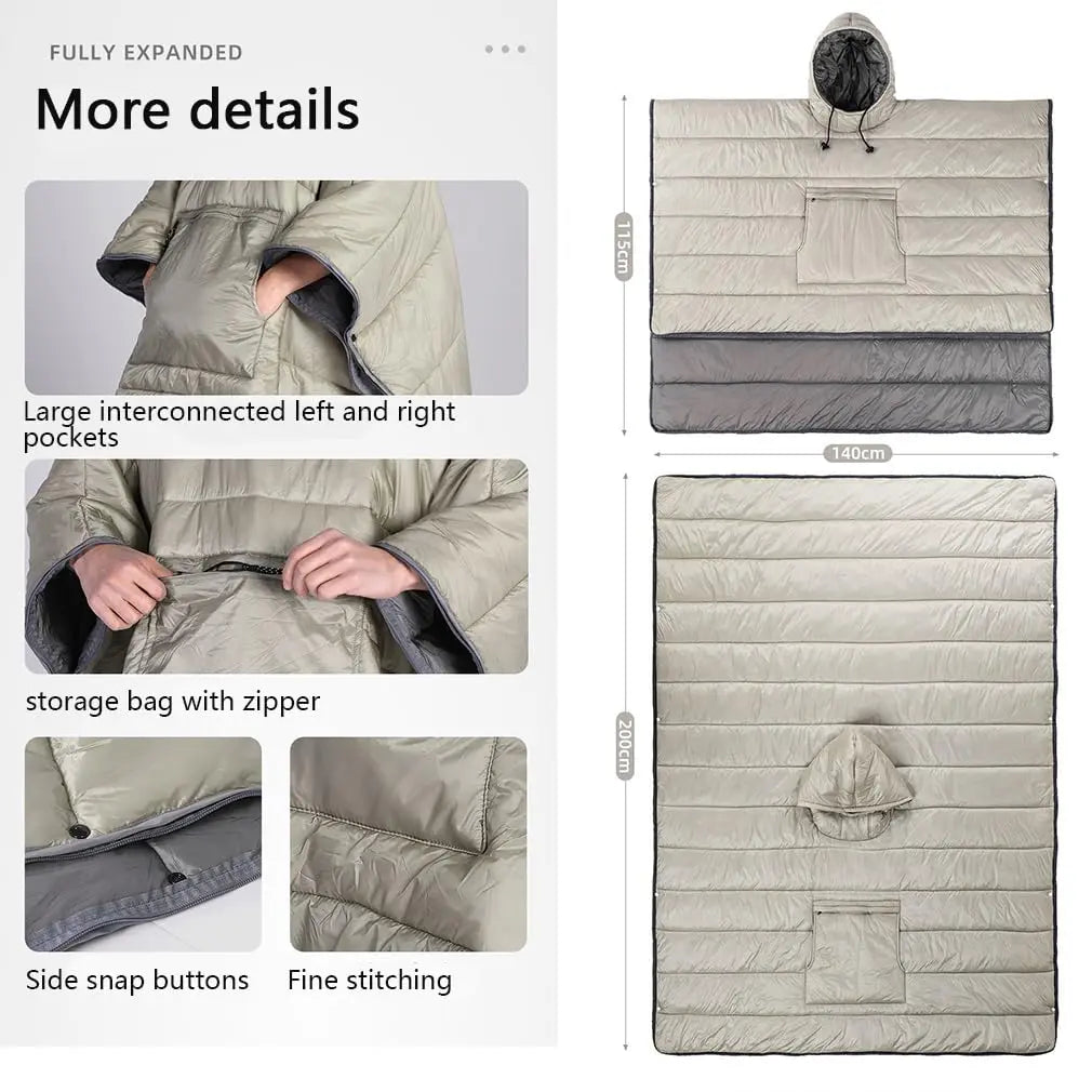 Hooded Tactical Camping Blanket Poncho Wearable Sleeping Bag for Outdoor Travel and Cold Weather Use