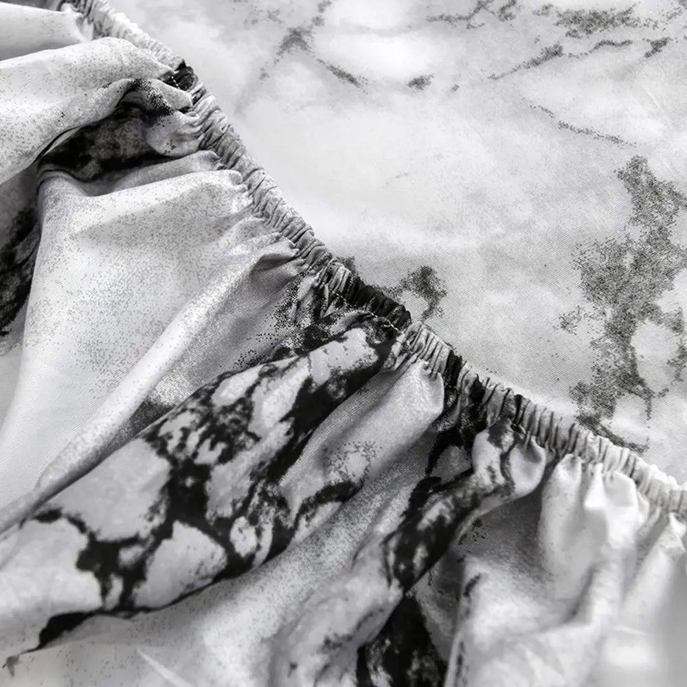 Marble Print Fitted Sheet Set with Breathable Microfiber Fabric for Everyday Bedding