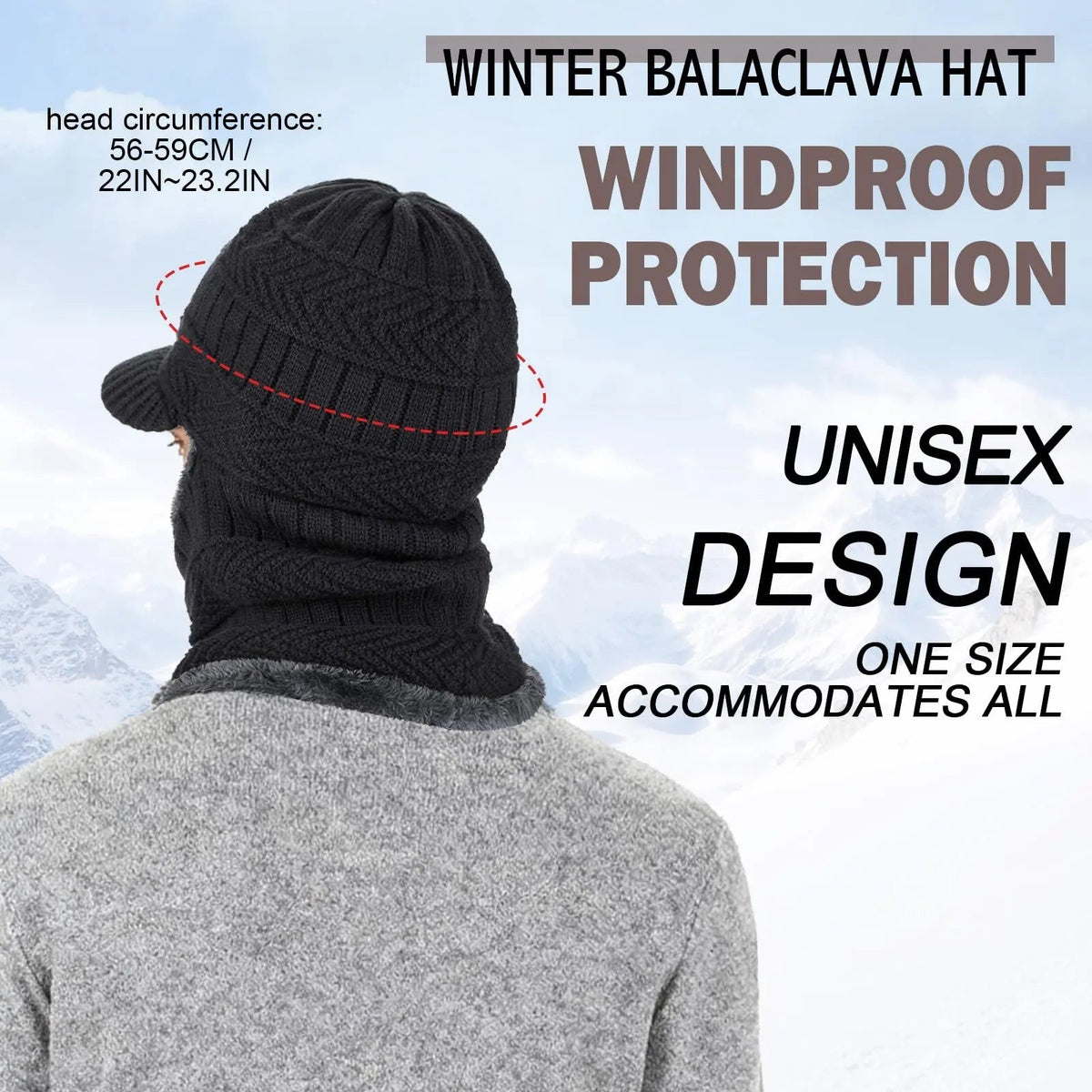 Winter Fleece Balaclava Beanie with One Piece Knit Design for Cycling and Cold Weather