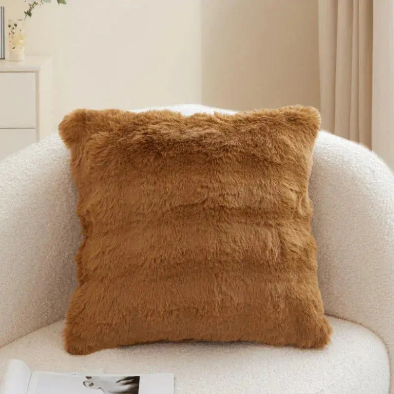 Faux Rabbit Fur Bubble Velvet Pillow Cover with Solid Color Design for Sofa and Room Decor