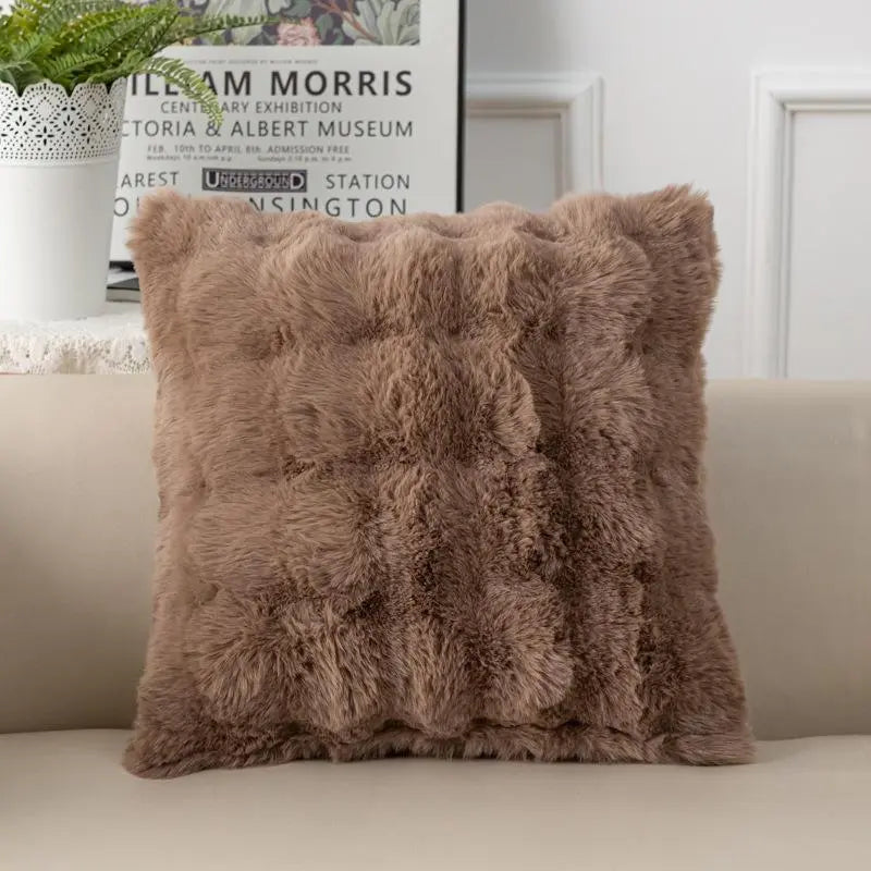 Faux Rabbit Fur Bubble Velvet Pillow Cover with Solid Color Design for Sofa and Room Decor