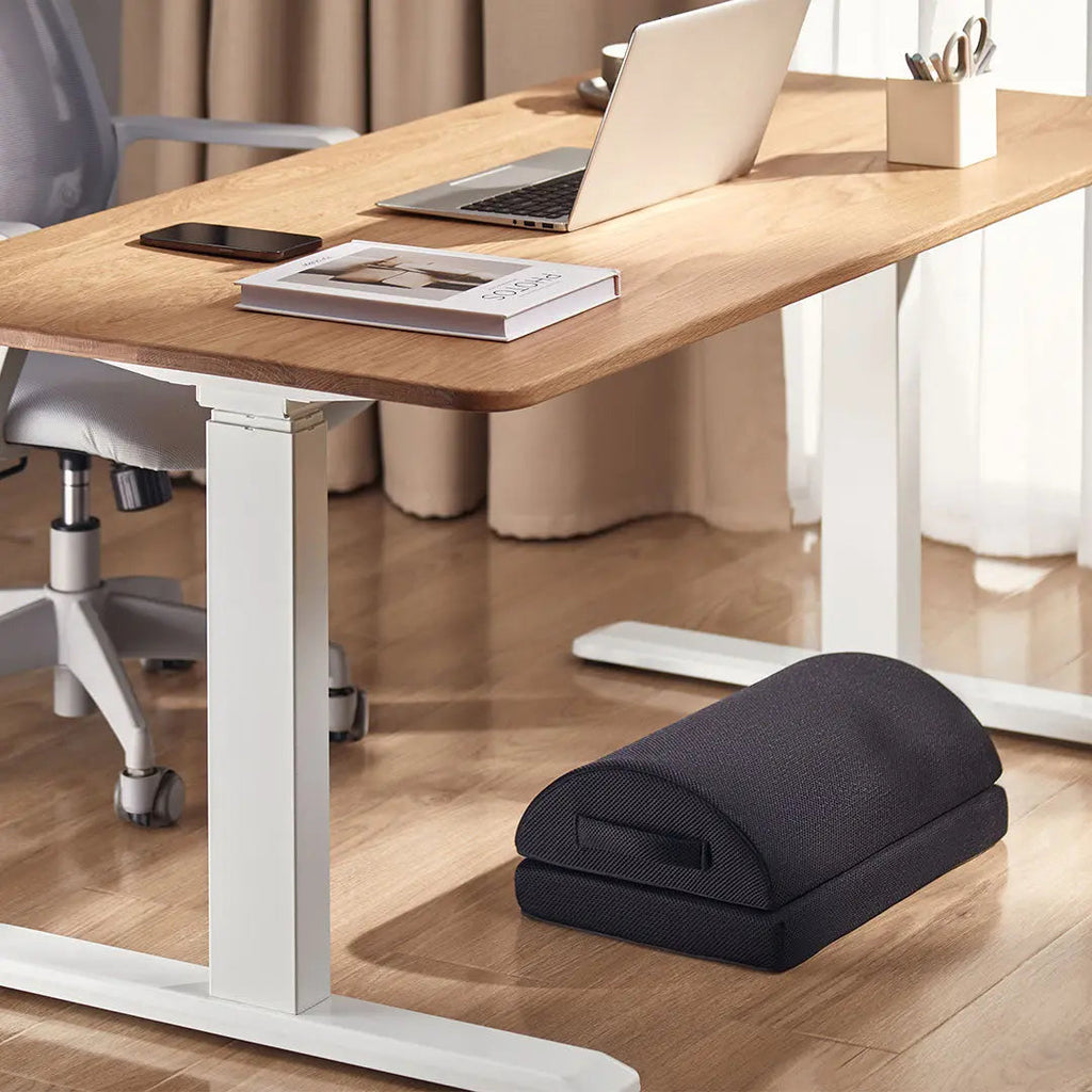 High-Density Memory Foam Footrest with Cooling Fabric and Adjustable Height for Workspace Comfort